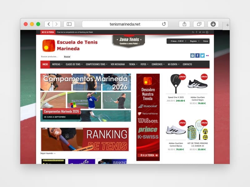 Web de Escuela de Tenis Marineda desarrollada por Web Consulting