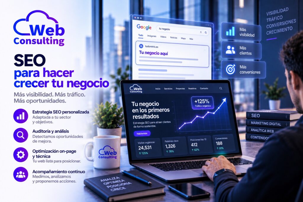 Servicio SEO de Web Consulting: estrategia personalizada, auditoría, optimización on-page y técnica y seguimiento continuo