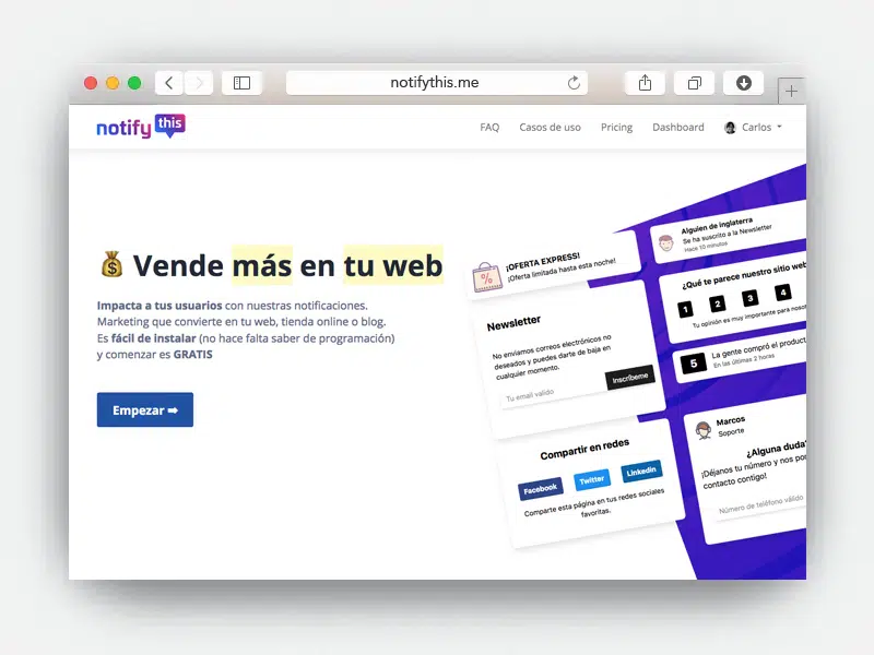 NotifyThis.me plataforma de captación de Leads y conversiones