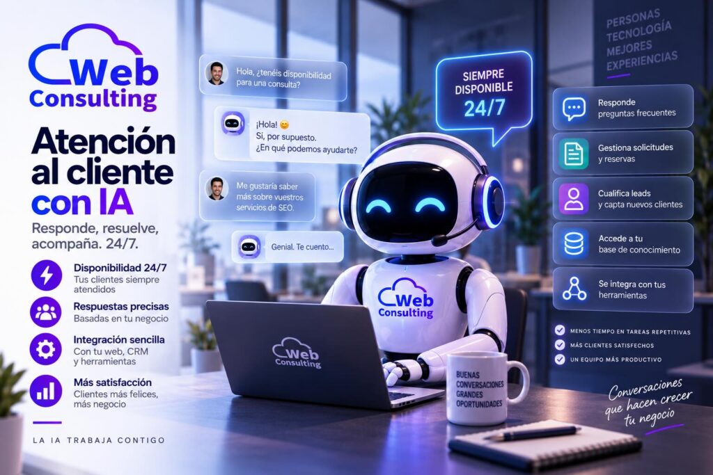 Atención al cliente con IA: asistente virtual de Web Consulting que responde, gestiona reservas y cualifica clientes 24/7