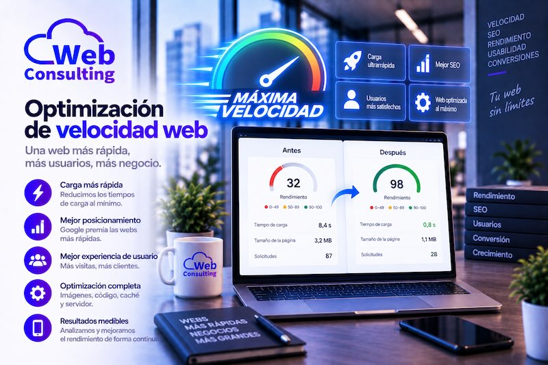 Optimización de velocidad web de Web Consulting: carga más rápida, mejor posicionamiento, mejor experiencia de usuario y resultados medibles