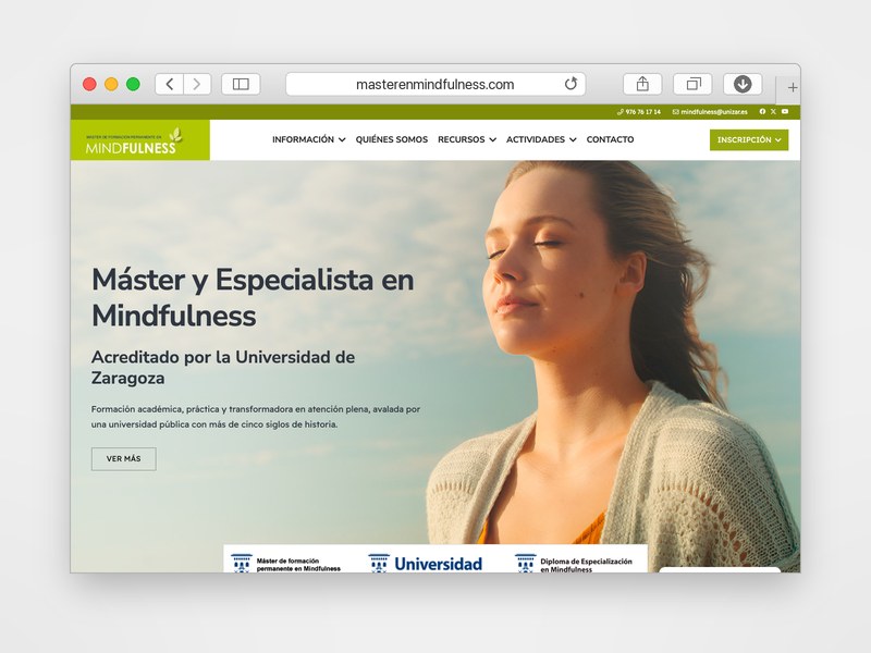 Web del Máster en Mindfulness de la Universidad de Zaragoza desarrollada por Web Consulting