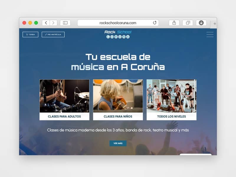 Web de Rock School Coruña desarrollada por Web Consulting