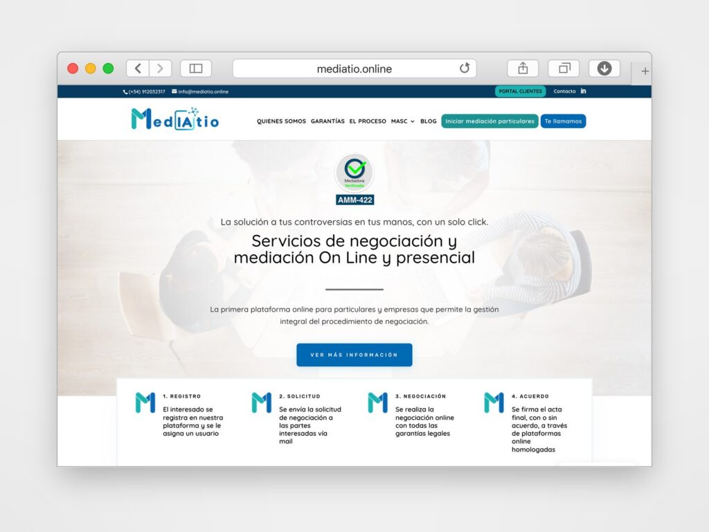Plataforma de negociación y mediación online Mediatio, desarrollada a medida por Web Consulting